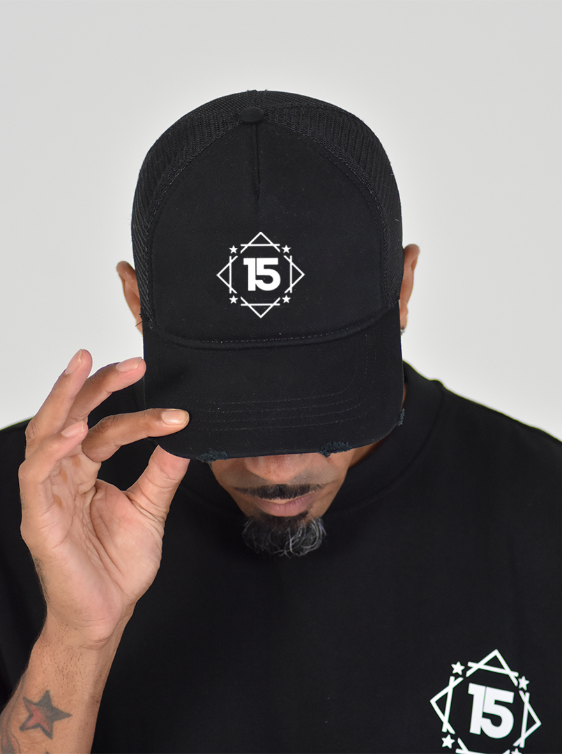 Black Distressed Trucker Cap