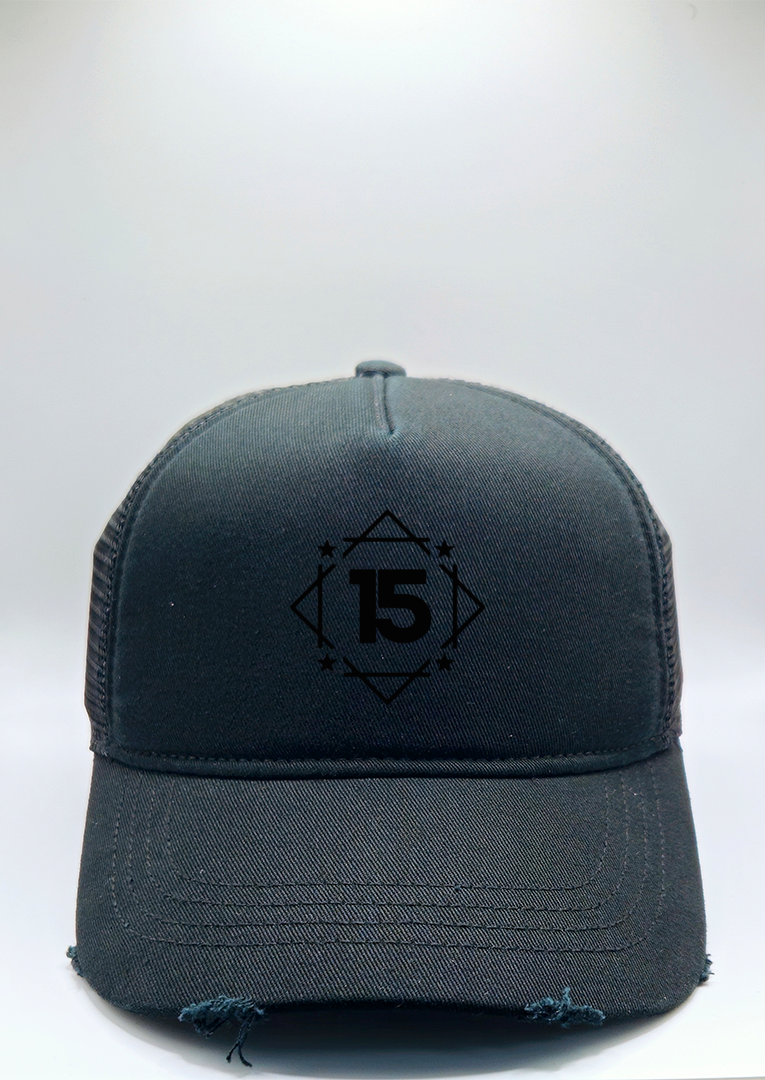 Black Distressed Trucker Cap