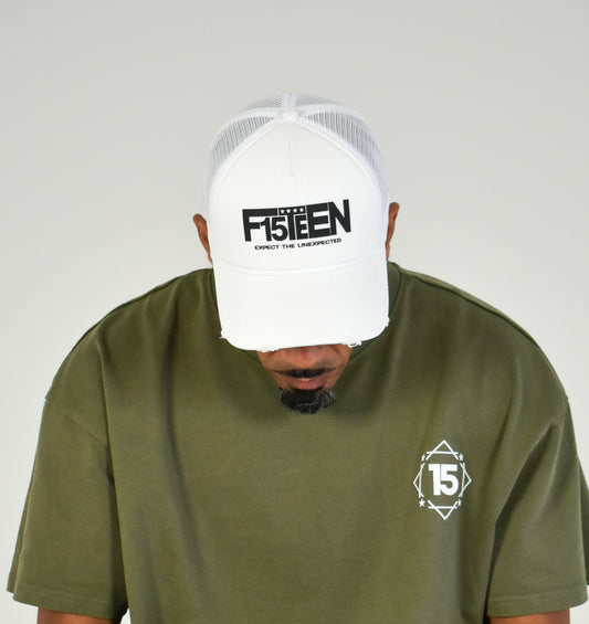 White Distressed Snapback Trucker Cap