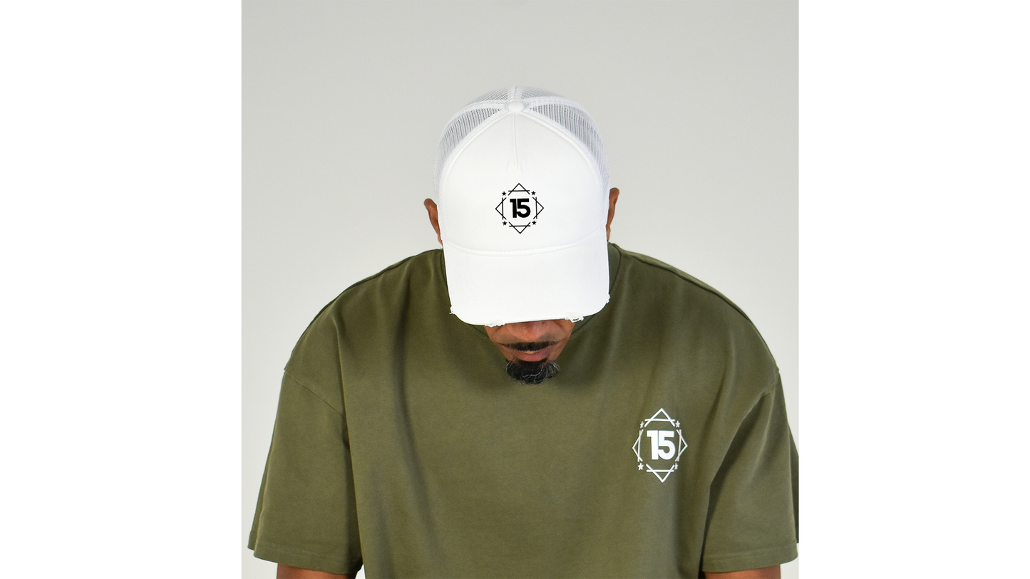 White Distressed Snapback Trucker Cap