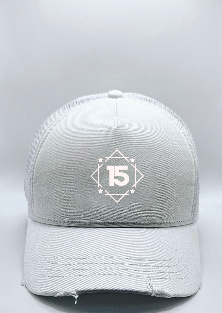 White Distressed Snapback Trucker Cap
